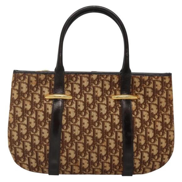 DIOR Trotter Canvas Hand Bag Brown Gold - Picture 3 of 12